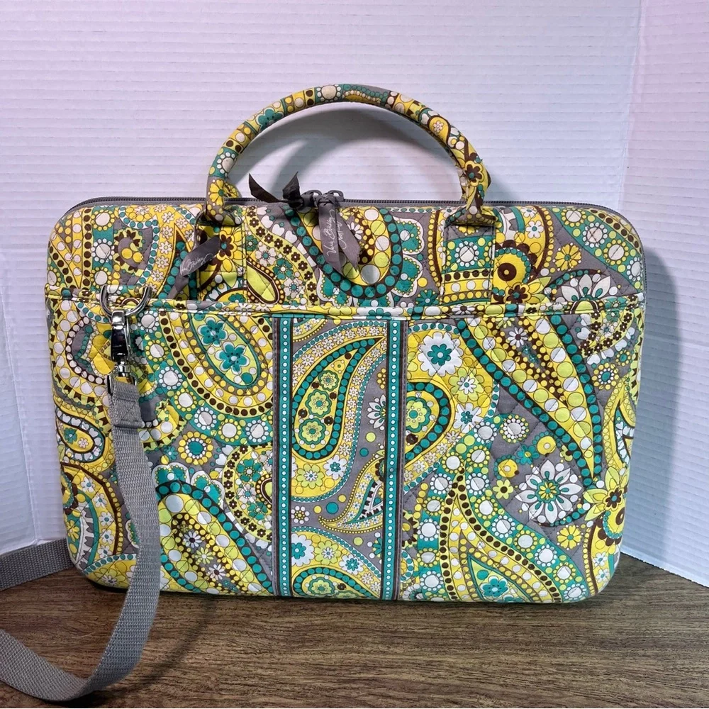 Vera Bradley Green Yellow Teal Gray Brown Paisley Labtop Bag